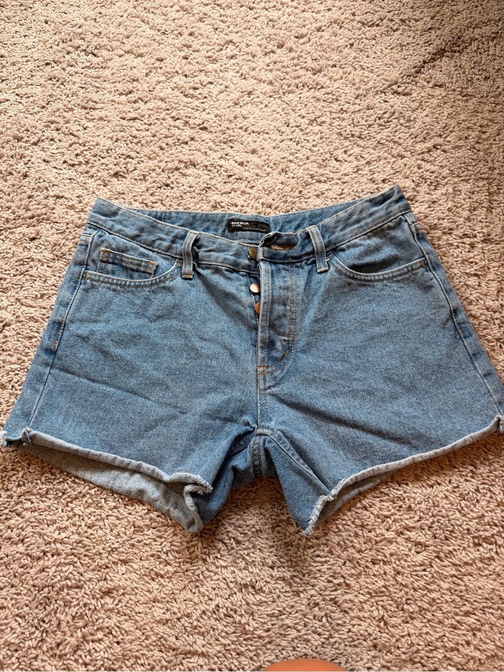 High-Rise Blue Denim Button-Front Shorts